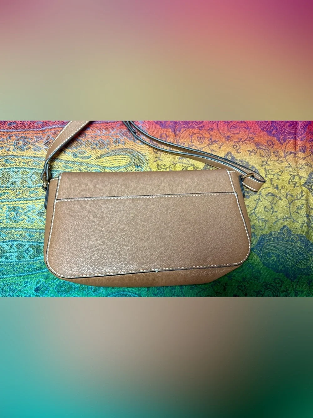 Tommy Hilfiger Taupe Pebbled Leather Wristlet with Gold Logo